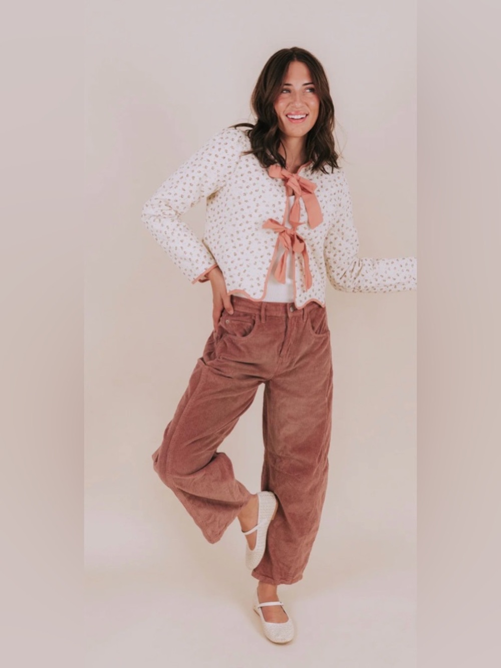 NWT FREE PEOPLE WE THE FREE Good Luck Mid Rise Barrel Jeans Cords Withered Rose - Picture 16 of 16